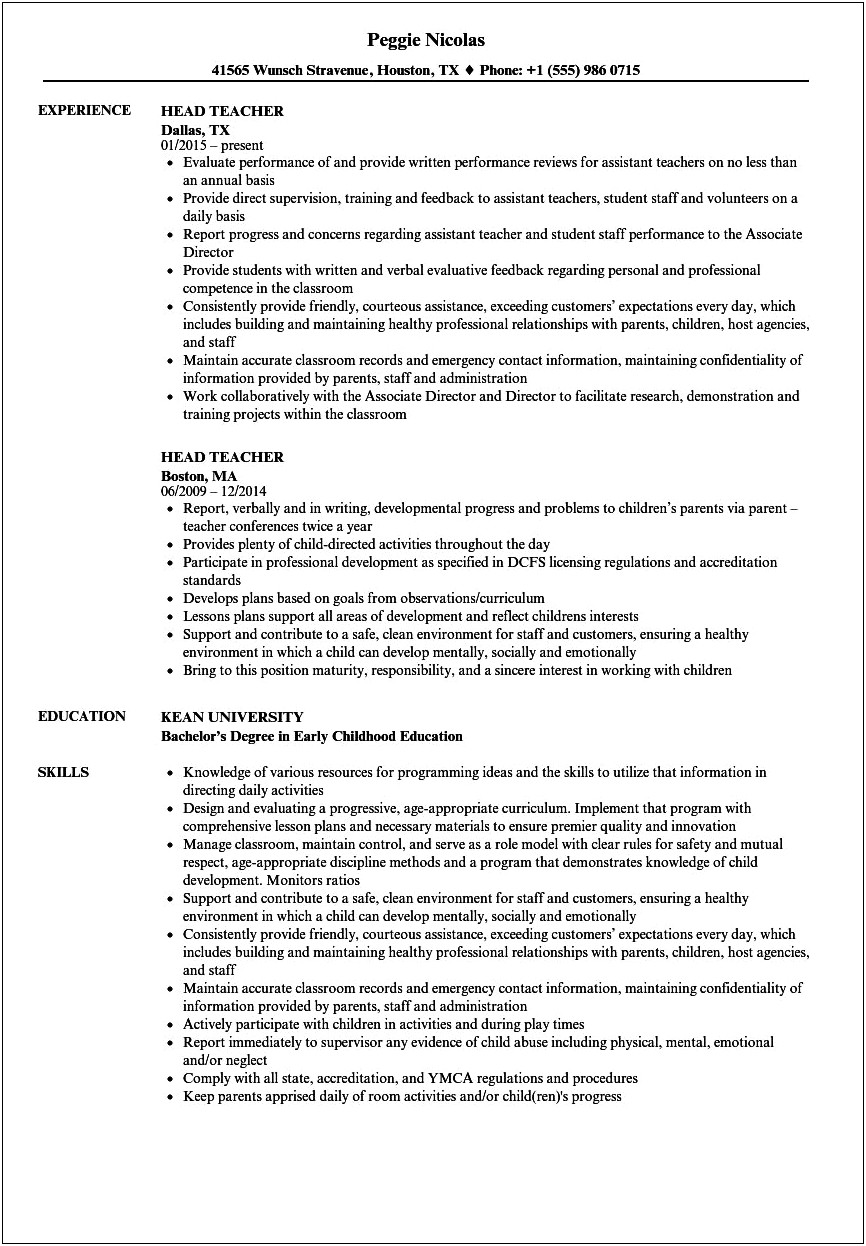 Resume Objective For Infant Teacher