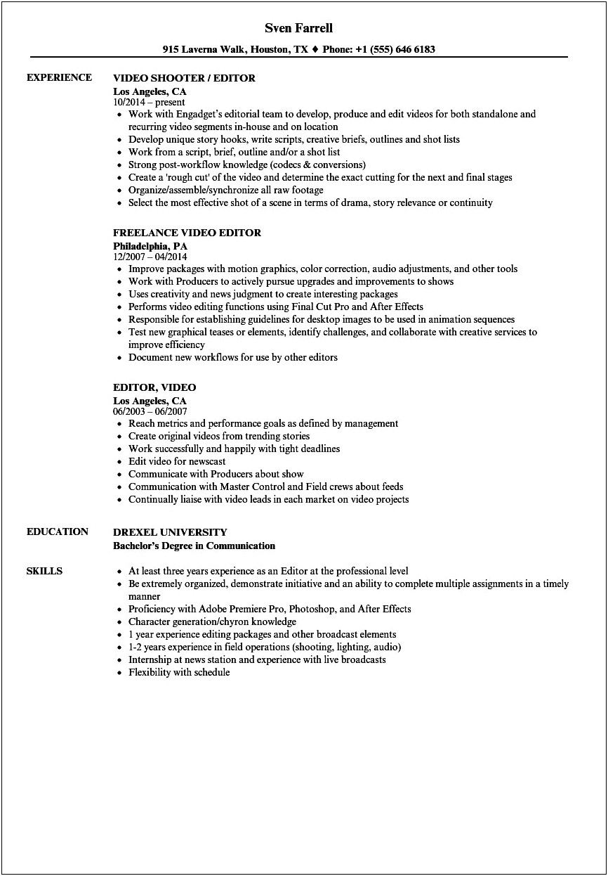 Resume Objective For Internship Editor