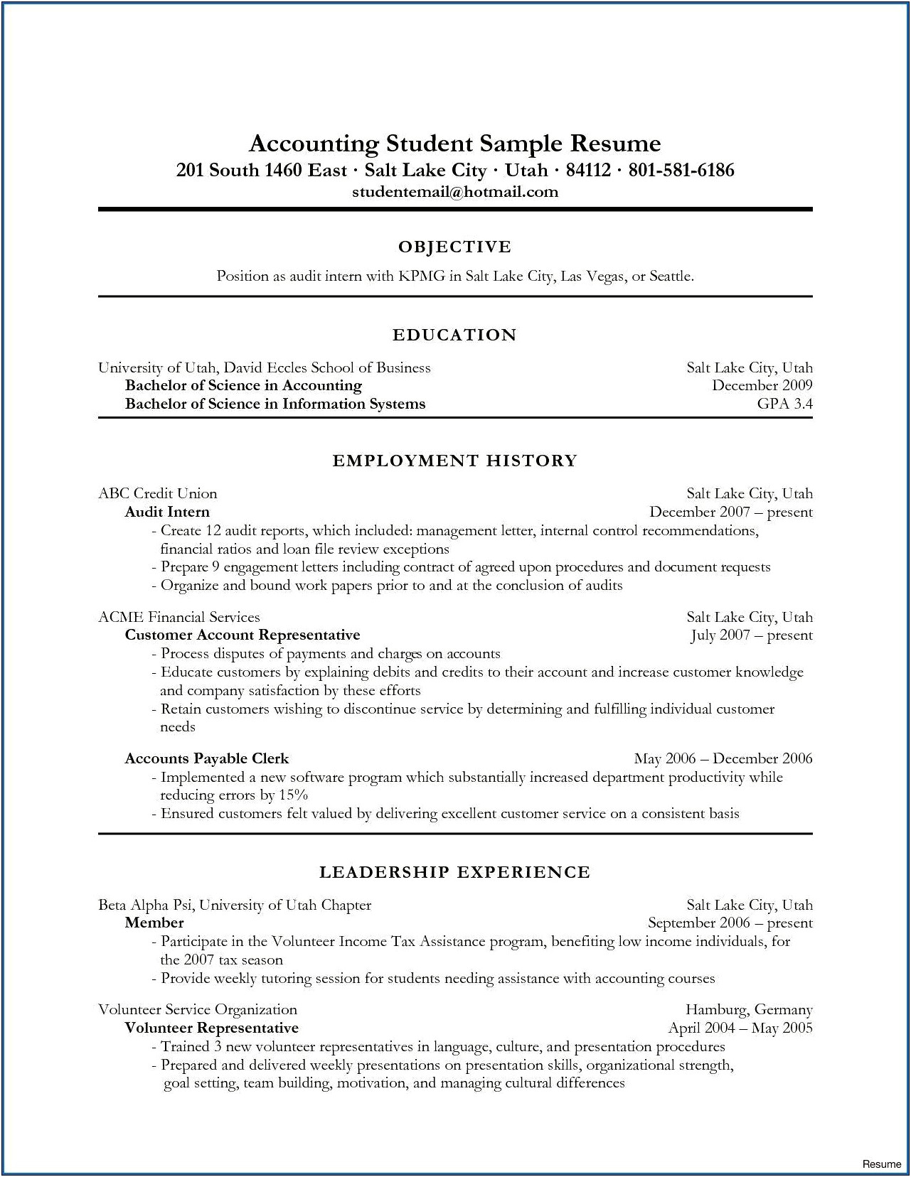 Resume Objective For Internship Engineering
