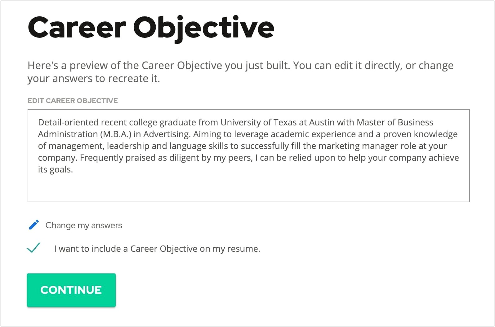 Resume Objective For Job Change
