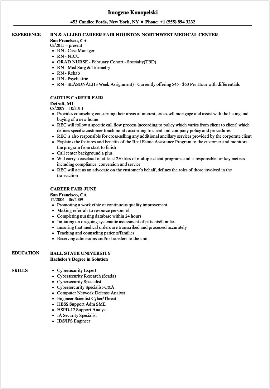 Resume Objective For Job Fair