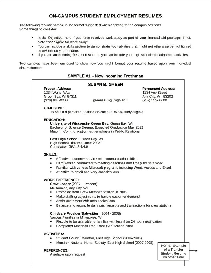 Resume Objective For Job Transfer