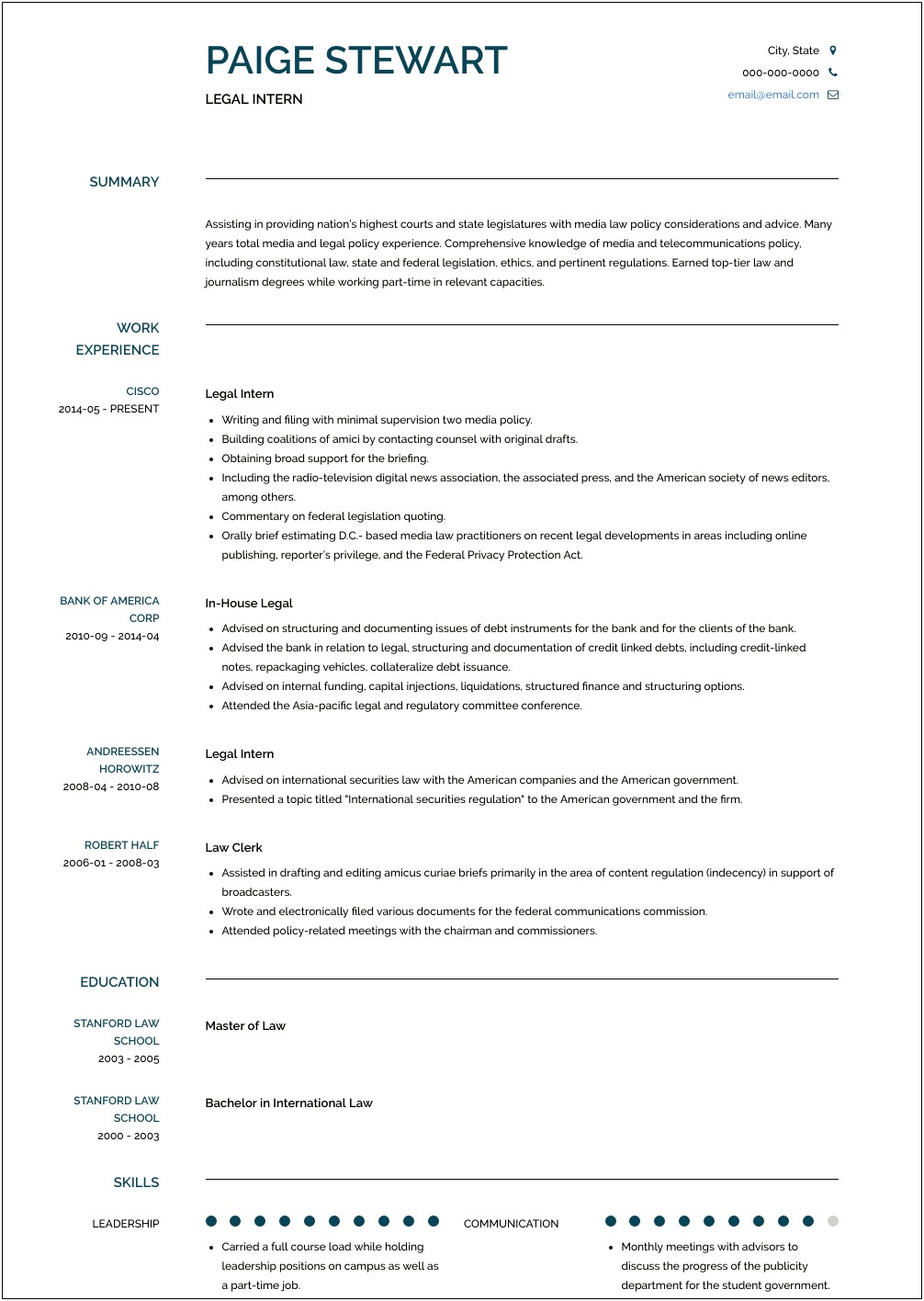 Resume Objective For Law Firm Internship