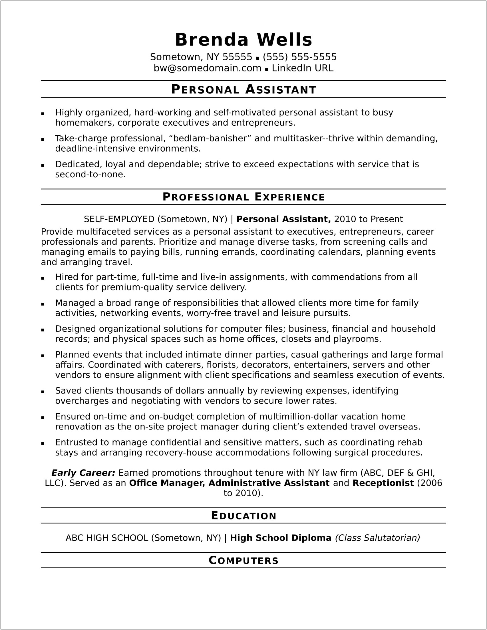 Resume Objective For Law Firm Receptionist