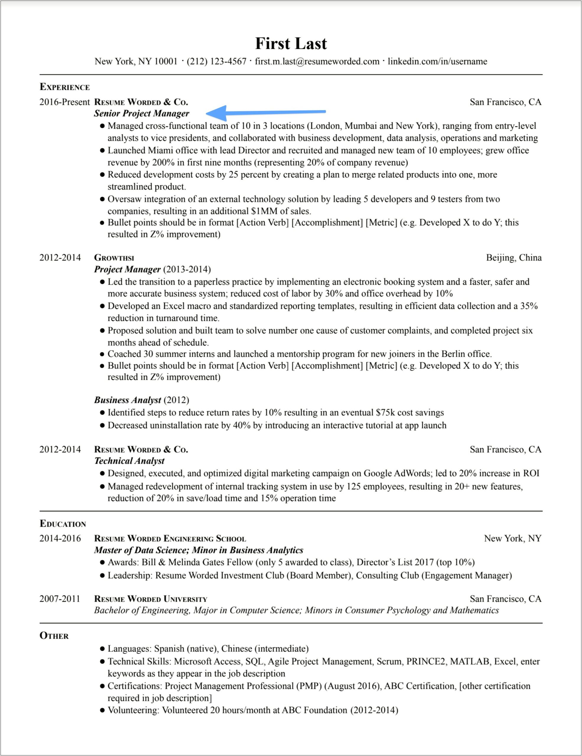 Resume Objective For Leadership Position Project Management