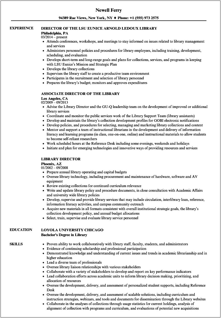 Resume Objective For Library Aide