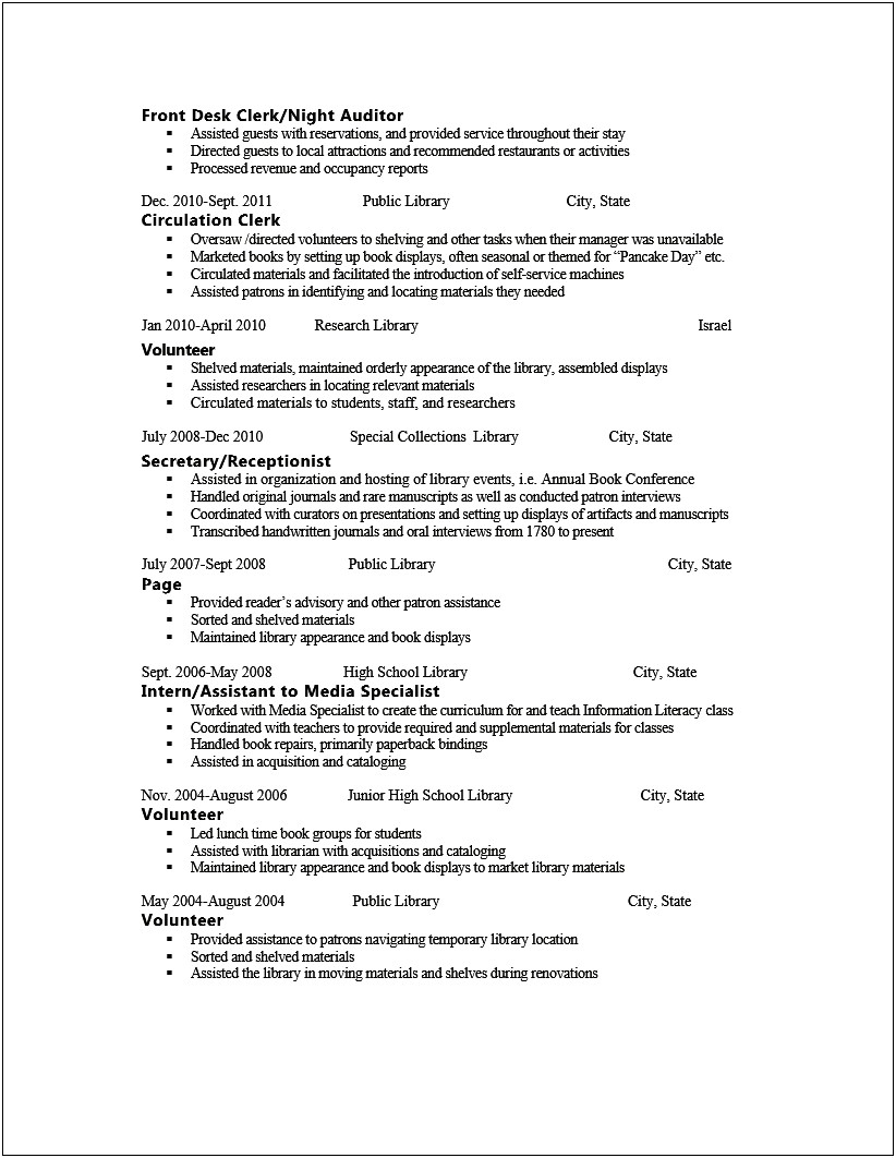 Resume Objective For Library Circulation Manager