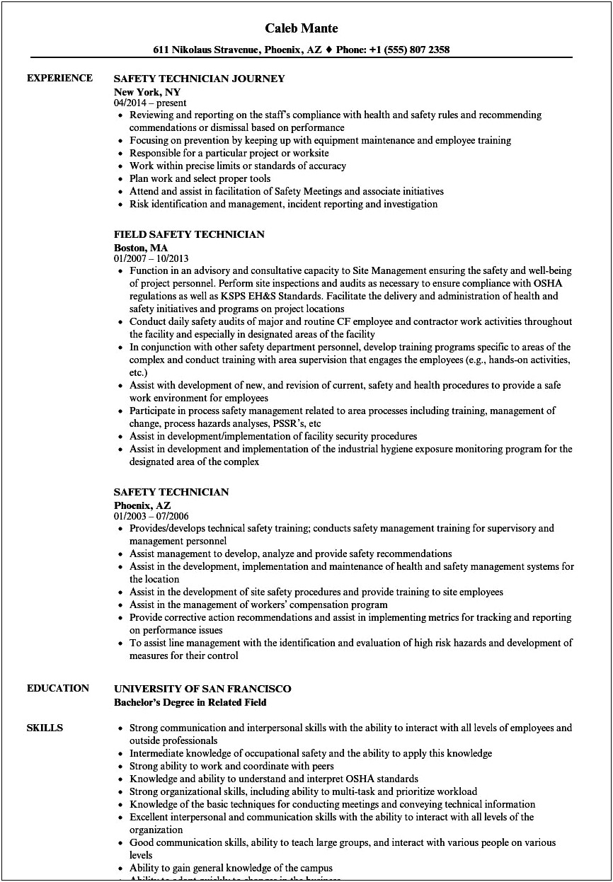 Resume Objective For Life Safety Inspector