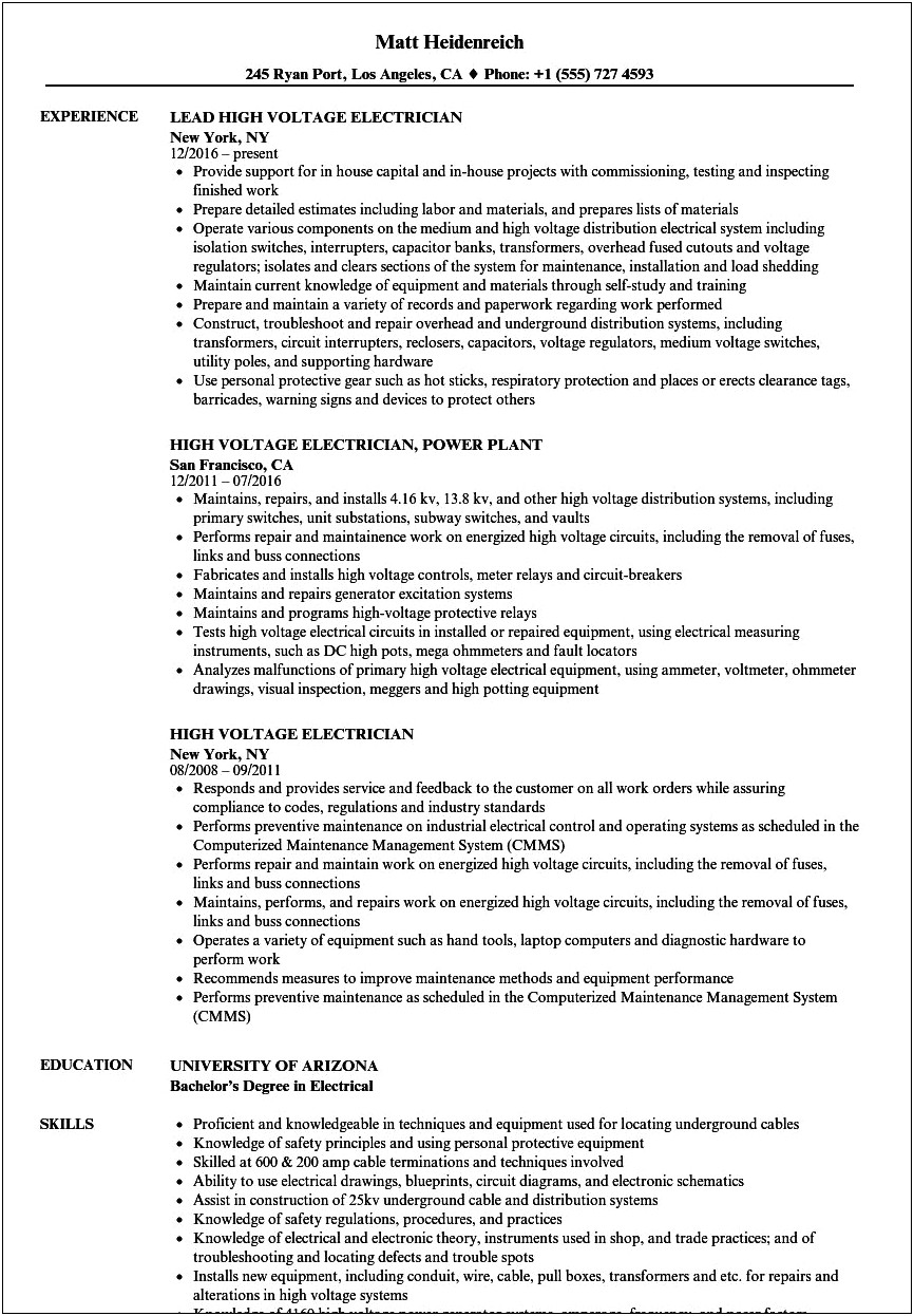 Resume Objective For Lineman Apprentice