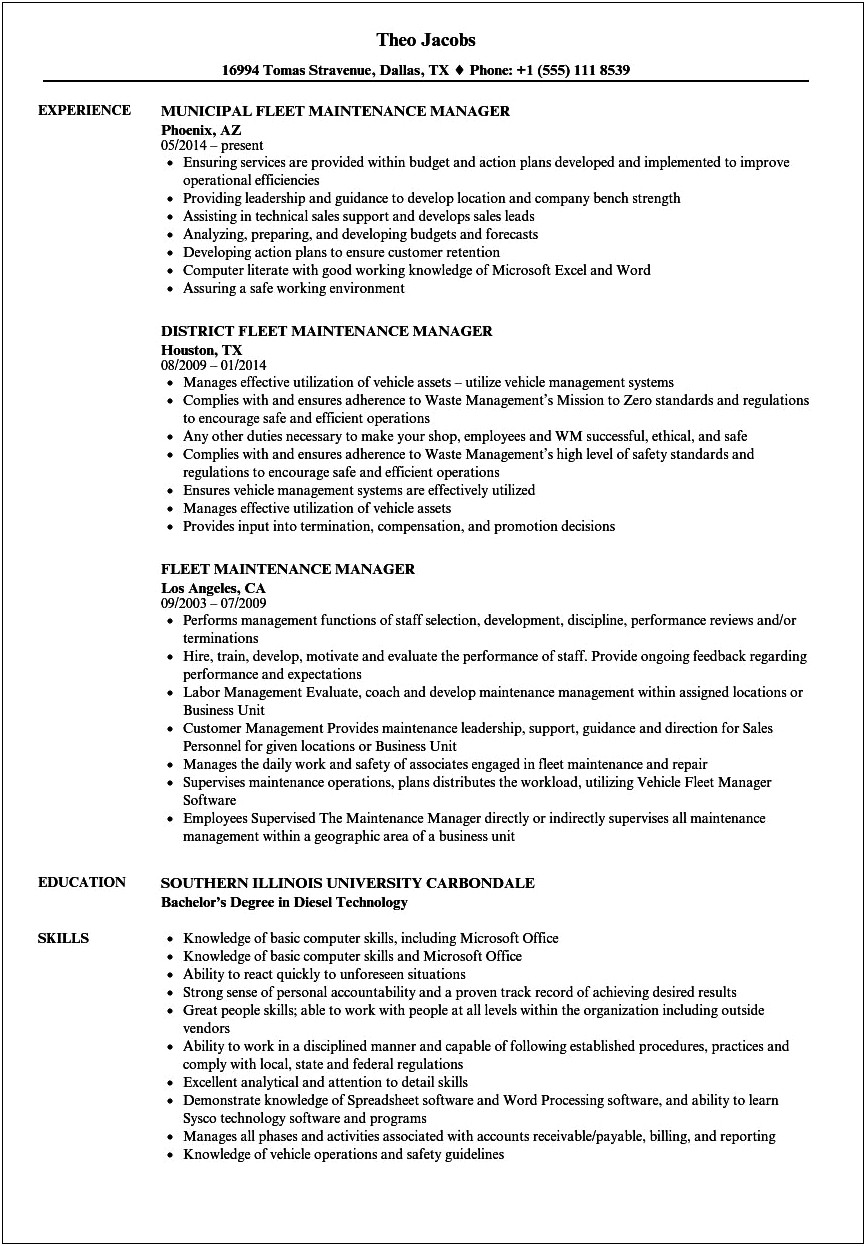 Resume Objective For Maintenace Coordinator