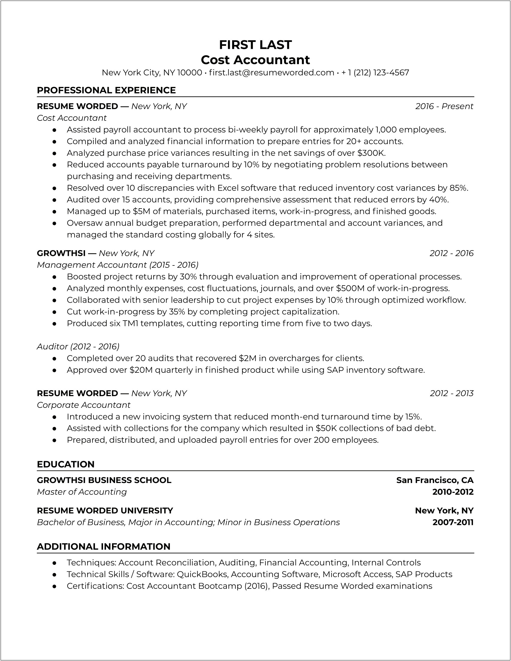 Resume Objective For Management Accounting
