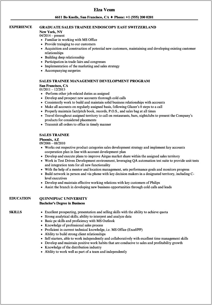 Resume Objective For Management Trainee Position