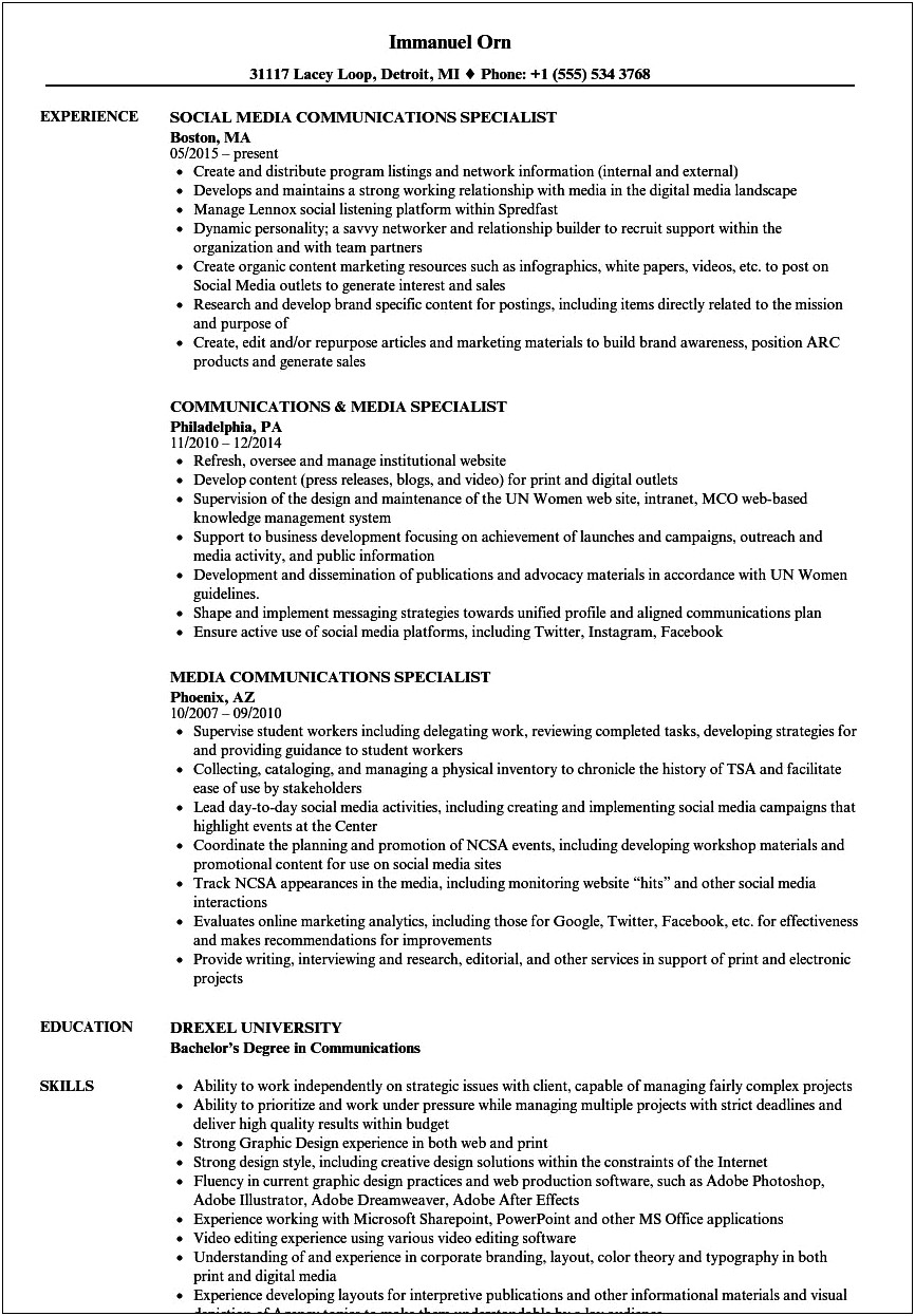 Resume Objective For Mass Comm