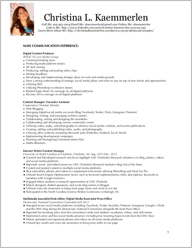 Resume Objective For Mass Communication
