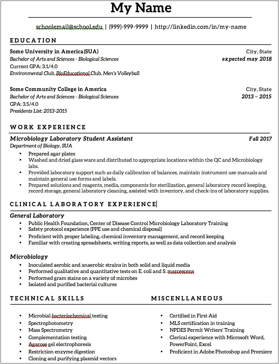 Resume Objective For Medical Laboratory Technician