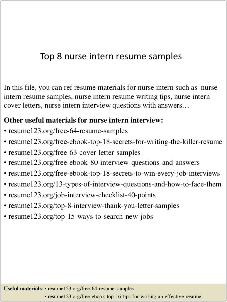 Resume Objective For Nursing Internship