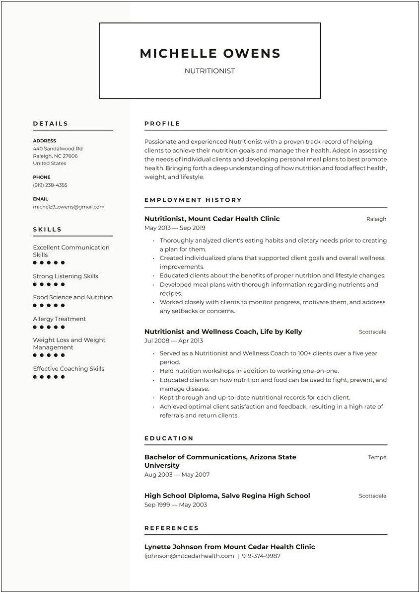 Resume Objective For Nutrition Assistant