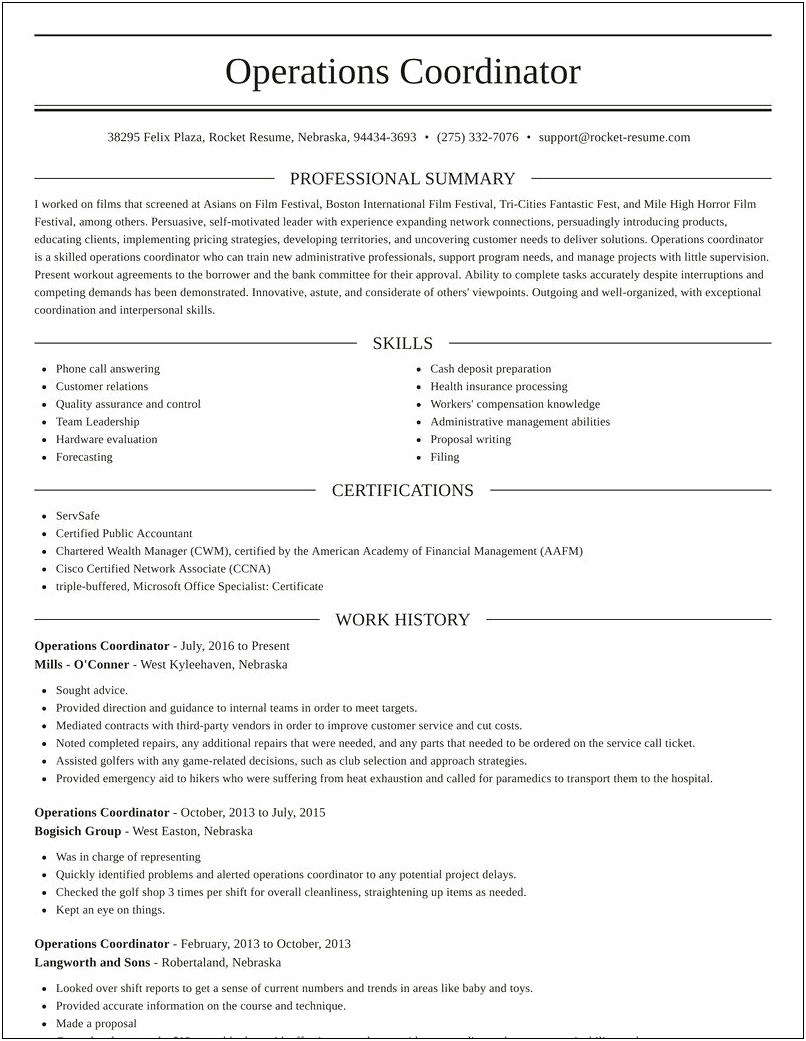 Resume Objective For Operations Coordinator