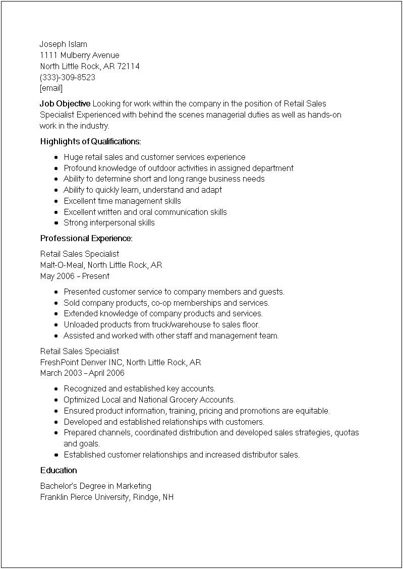Resume Objective For Outdoor Jobs