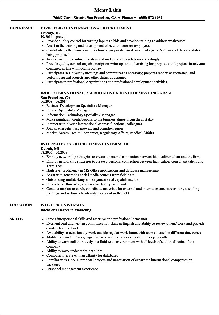 Resume Objective For Overseas Job