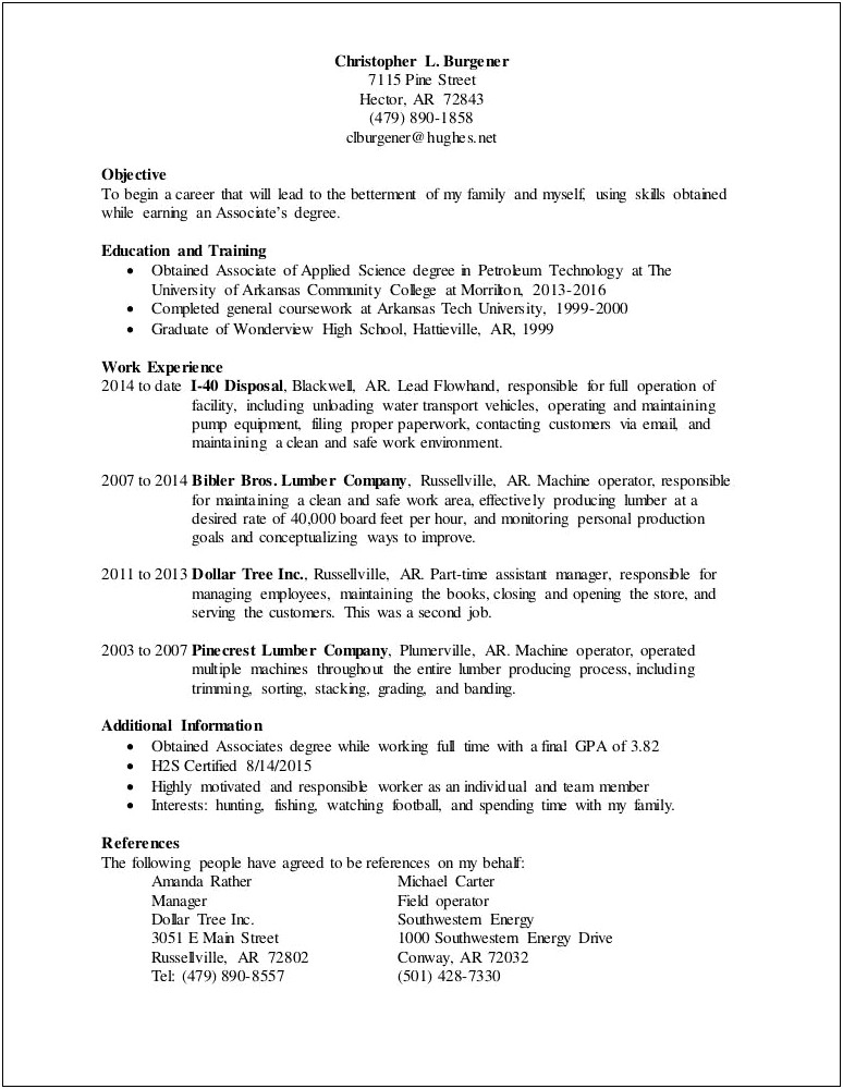 Resume Objective For Part Time Second Job
