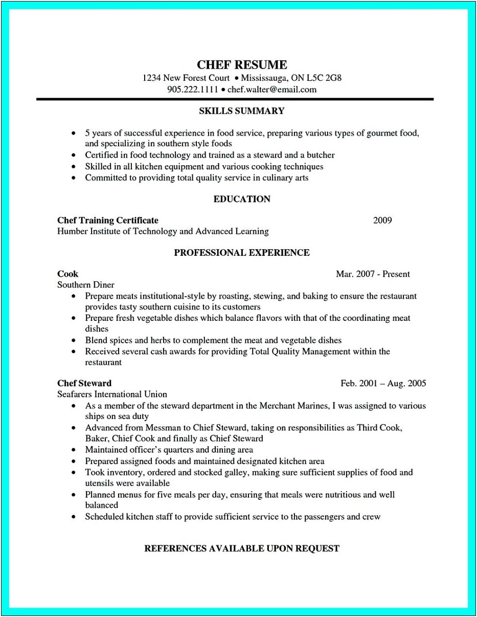 Resume Objective For Pastry Chef