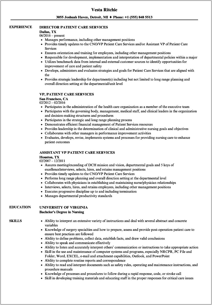 Resume Objective For Patient Care