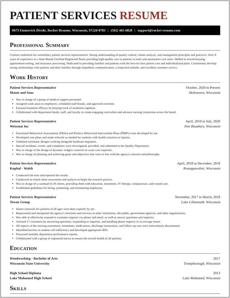 Resume Objective For Patient Services Rep