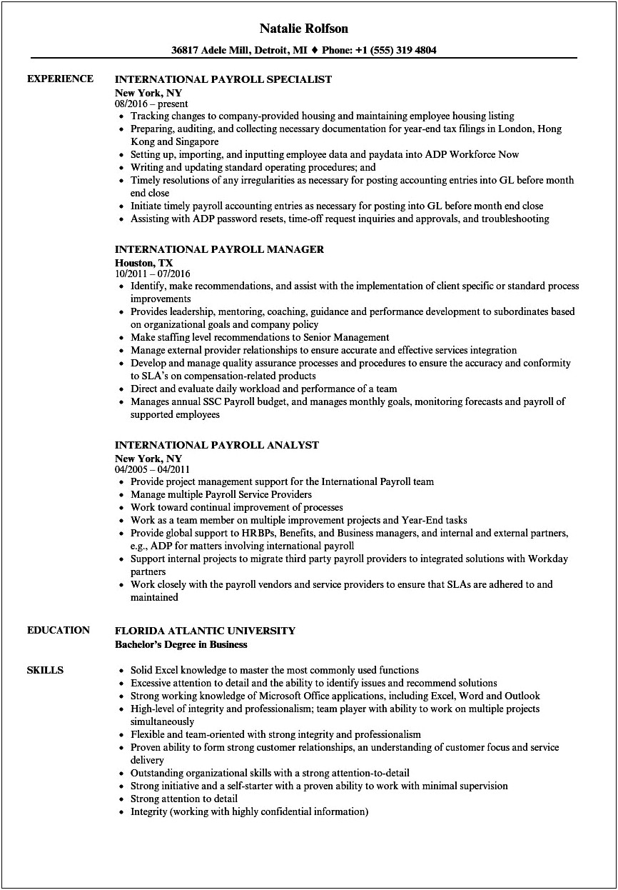 Resume Objective For Payroll Administrator