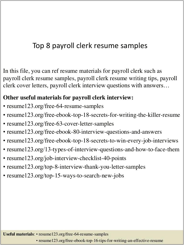 Resume Objective For Payroll Clerk