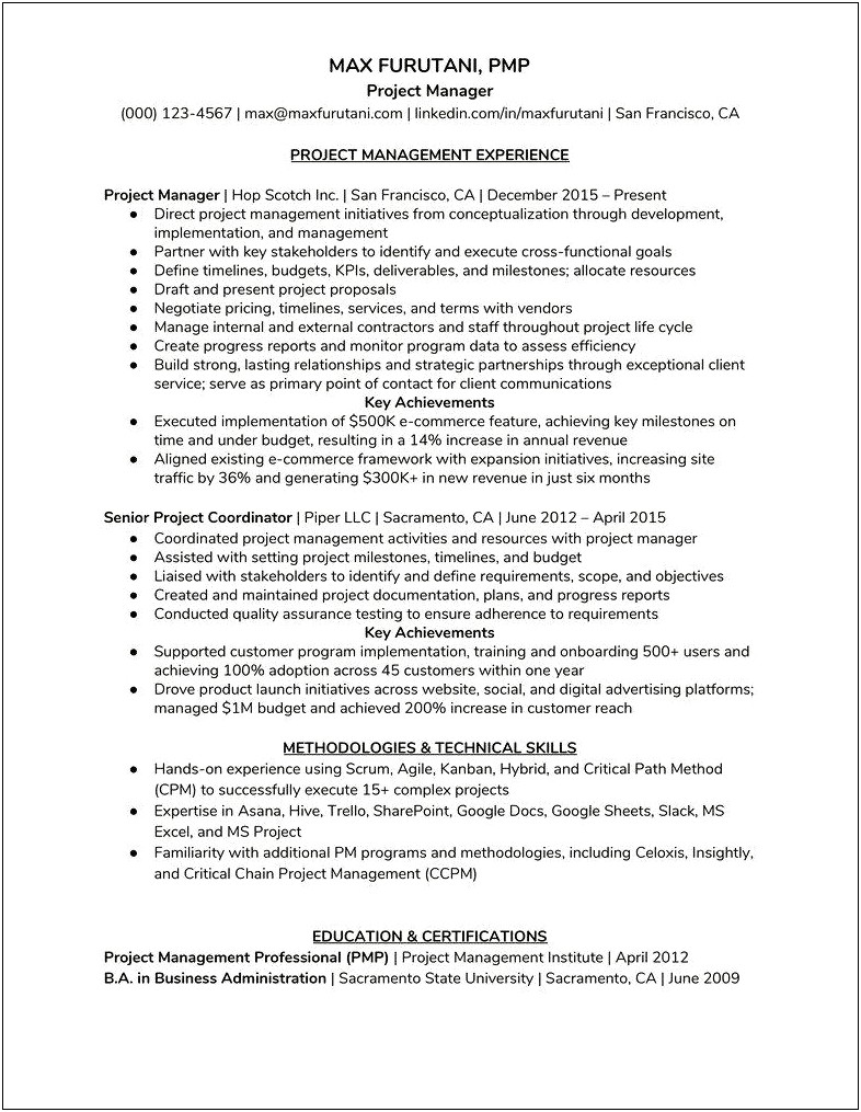 Resume Objective For Program Manager