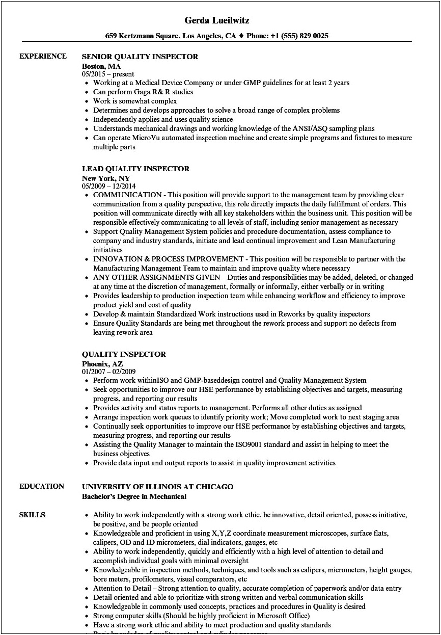 Resume Objective For Property Inspector