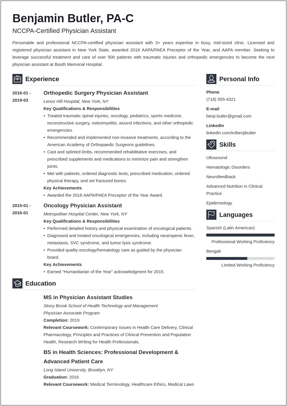 Resume Objective For Prospective Physician Assistant