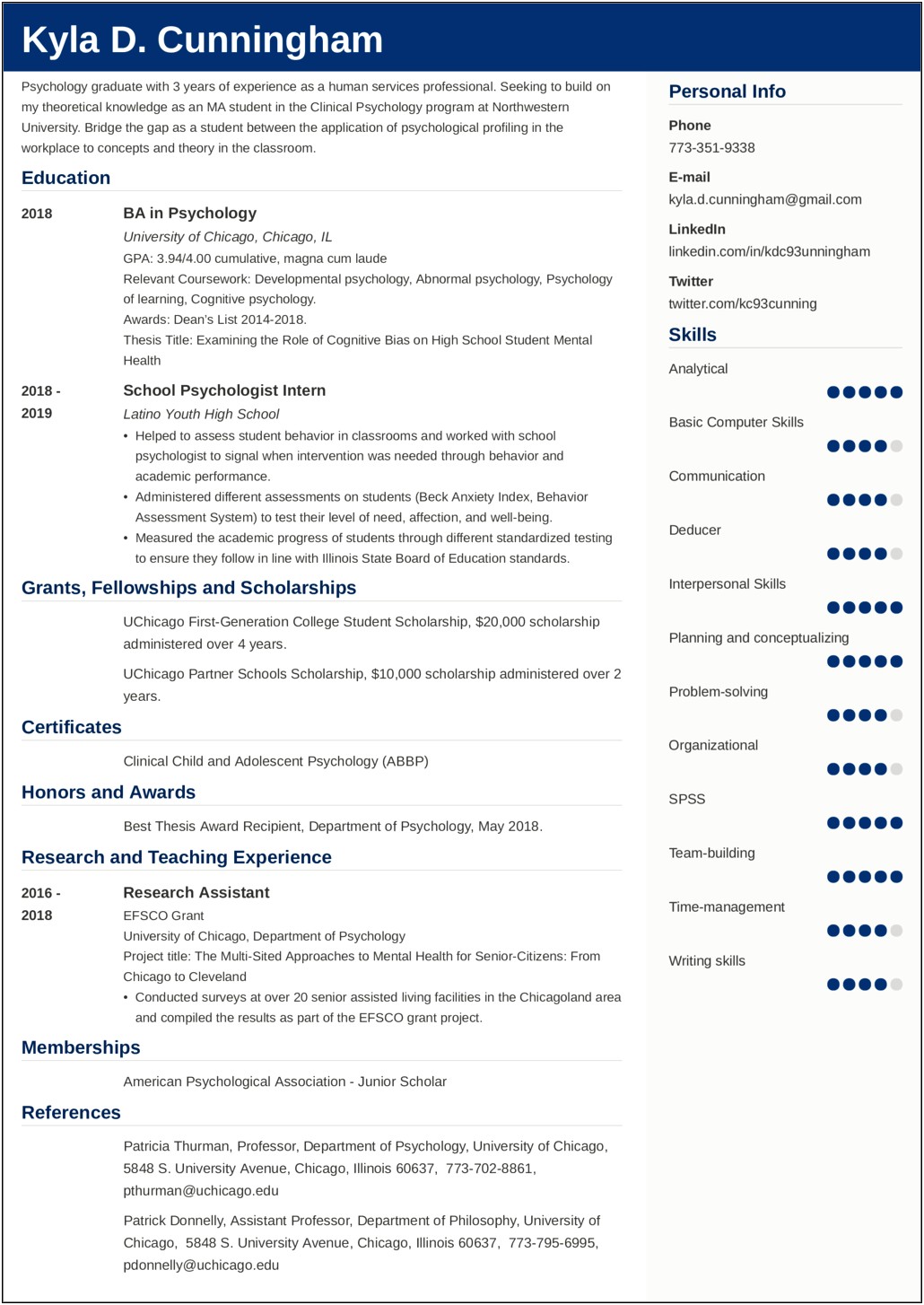 Resume Objective For Psychology Major