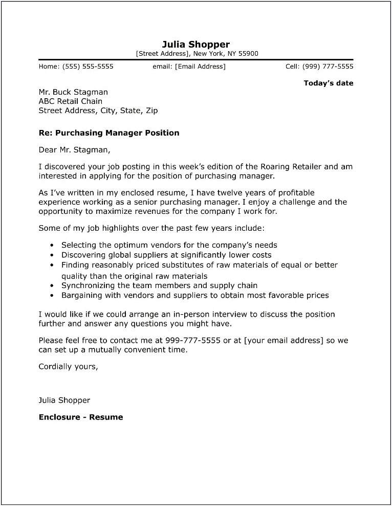 Resume Objective For Purchasing Position