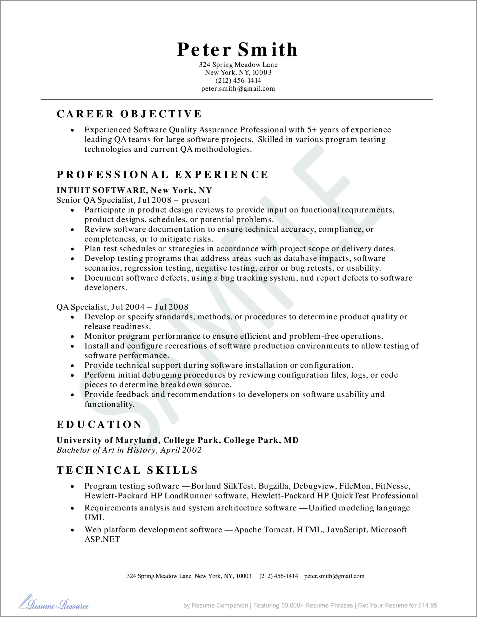 Resume Objective For Quality Assurance Manager