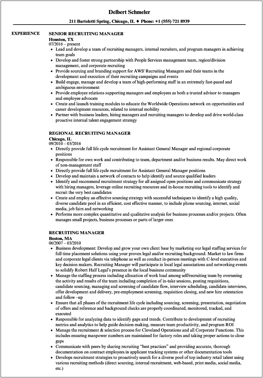 Resume Objective For Recruitment Specialist