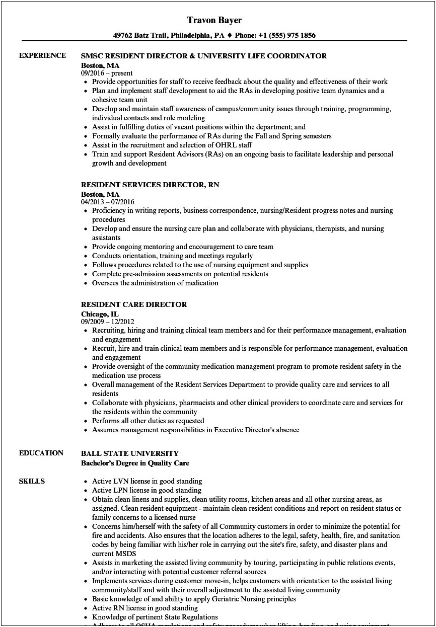 Resume Objective For Resident Assistant