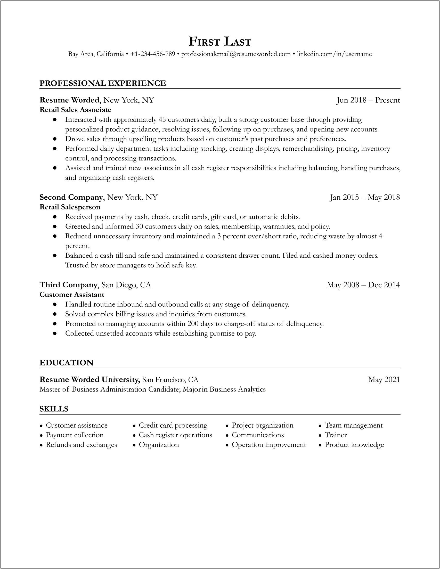 Resume Objective For Retail Clerk