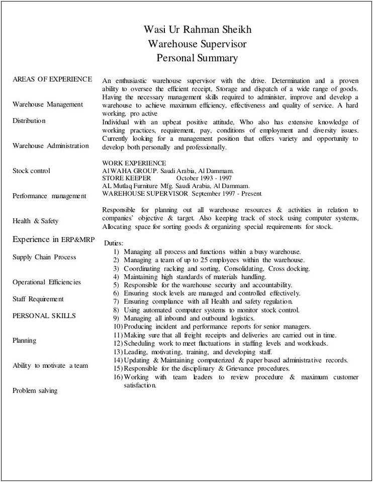 Resume Objective For Sales Supervisor
