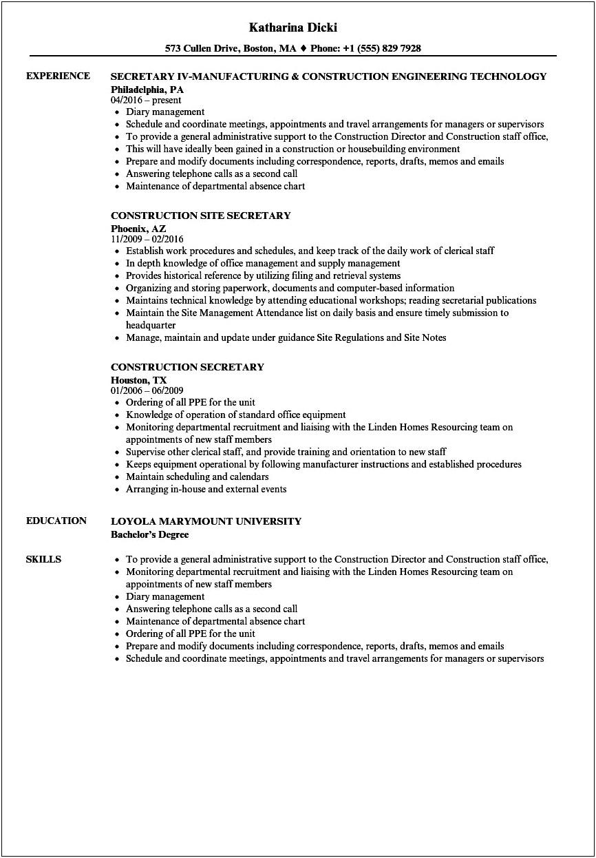 Resume Objective For Secretary Job