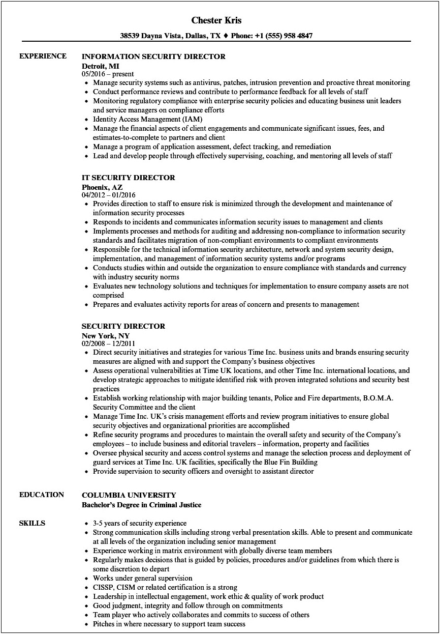 Resume Objective For Security Coordinator