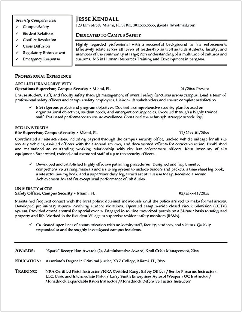 Resume Objective For Security Guard Position