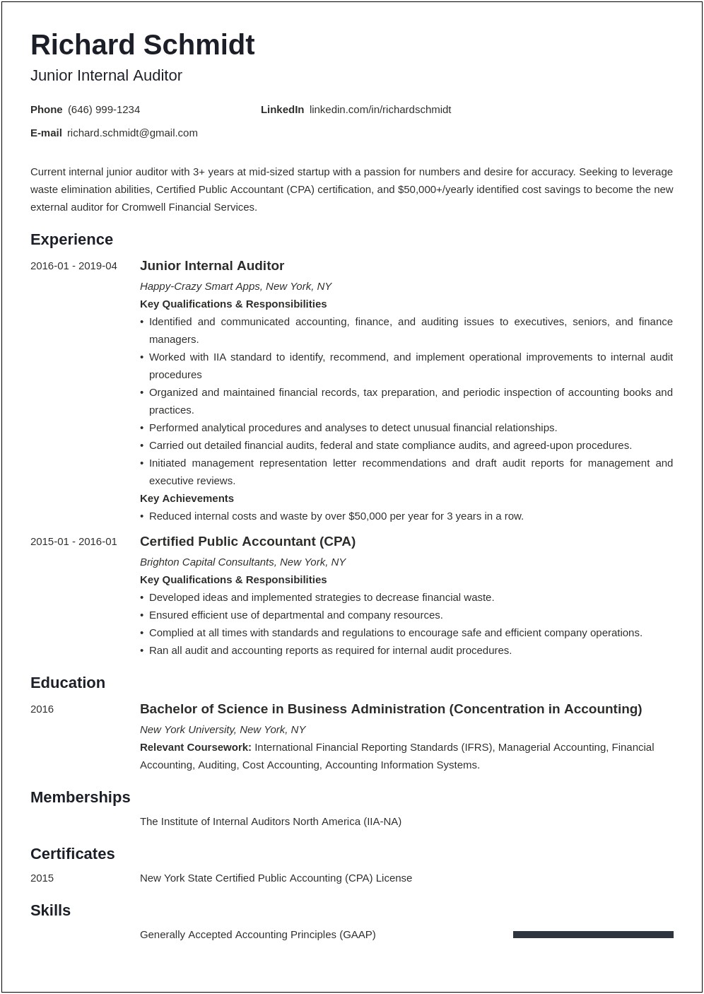 Resume Objective For Senior Auditor