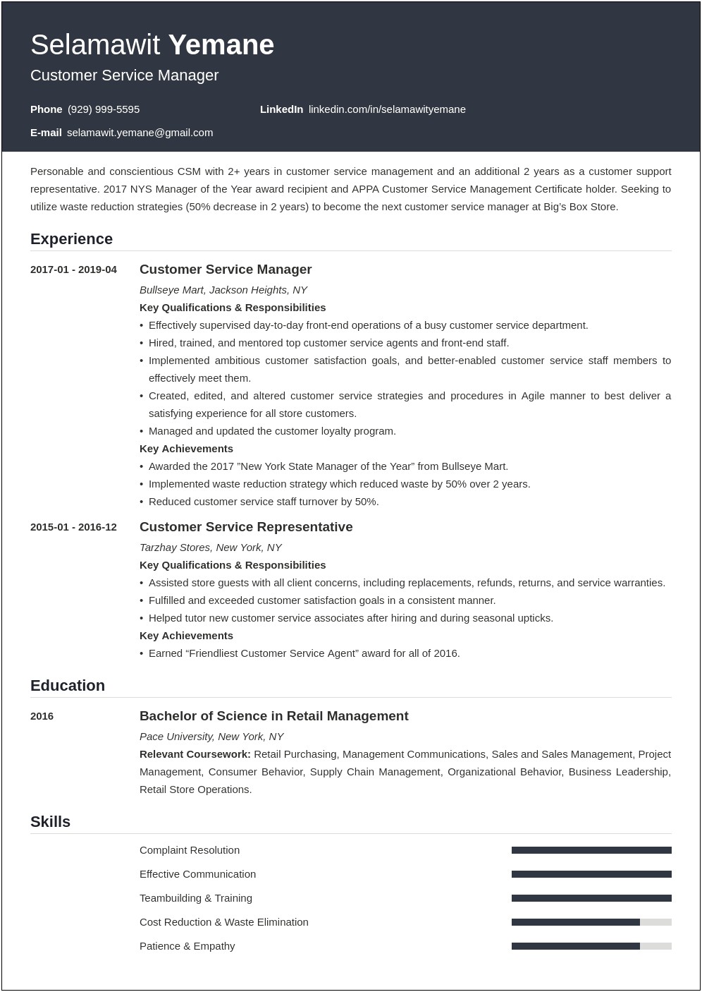 Resume Objective For Service Supervisor