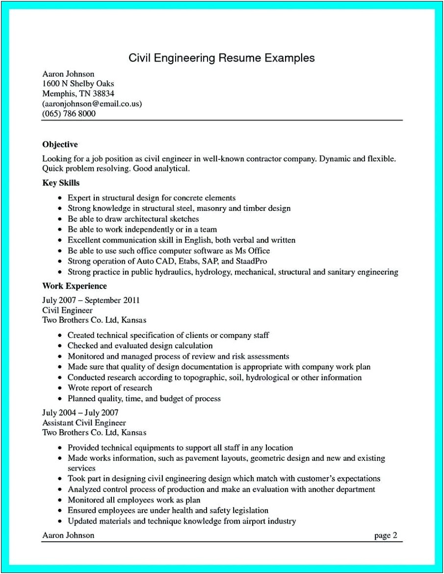 Resume Objective For Site Engineer