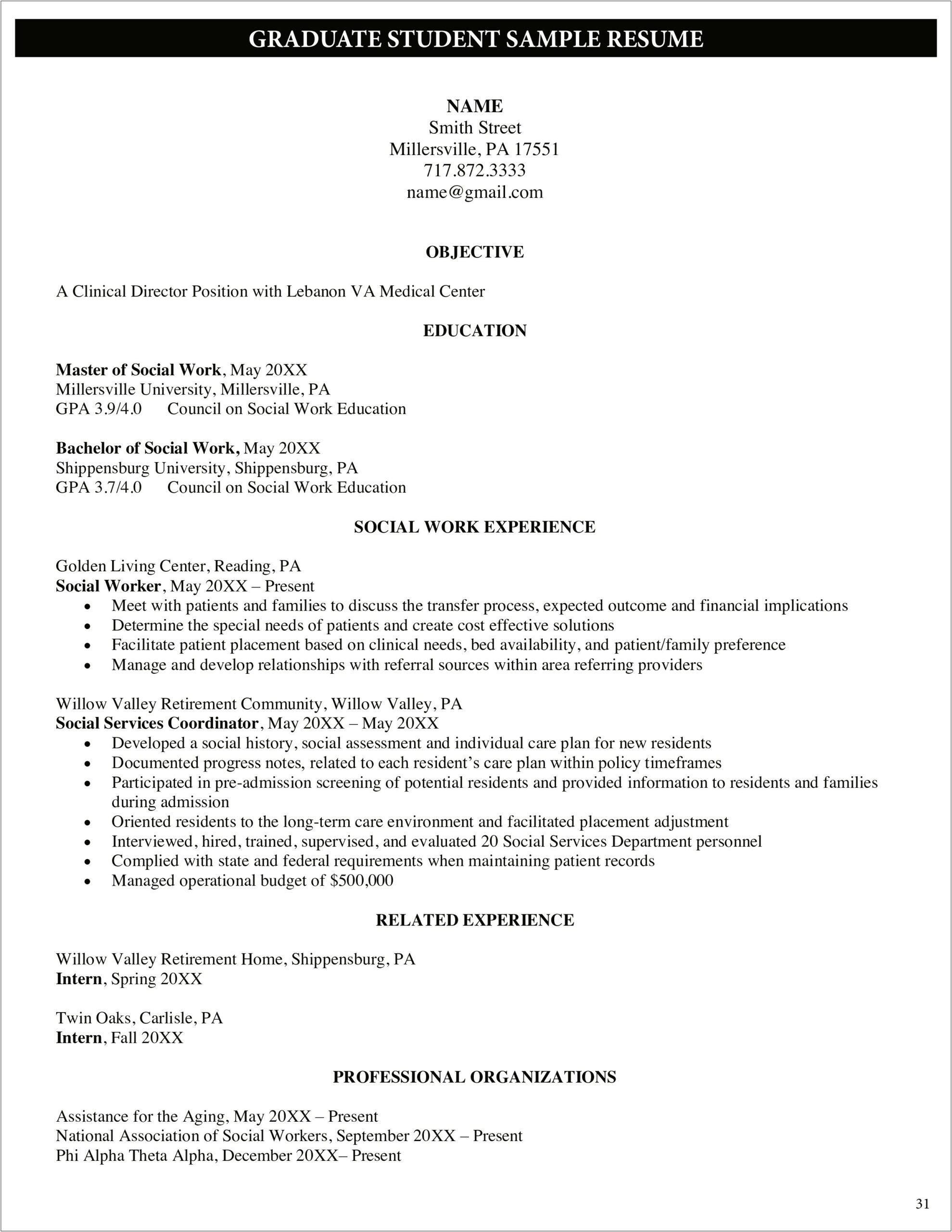Resume Objective For Social Worker Examples