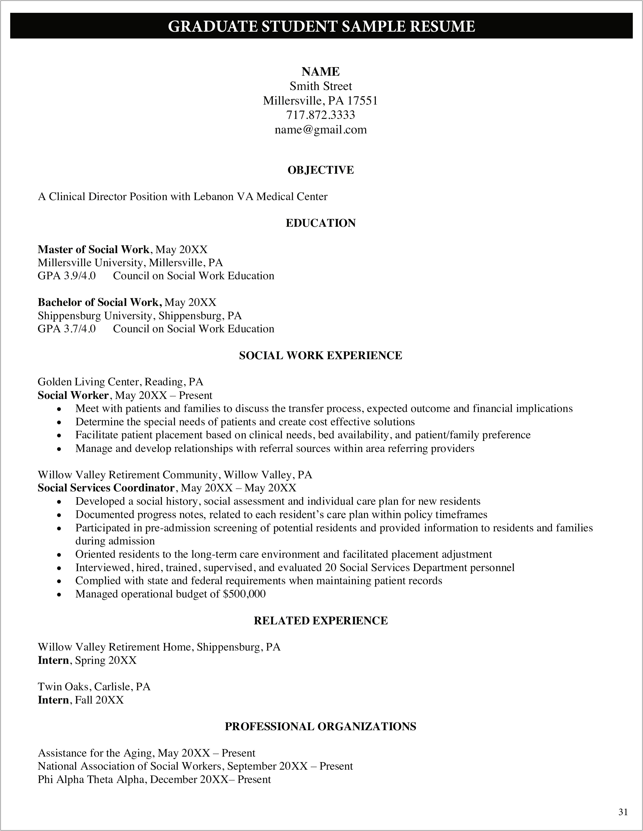 Resume Objective For Social Worker Examples