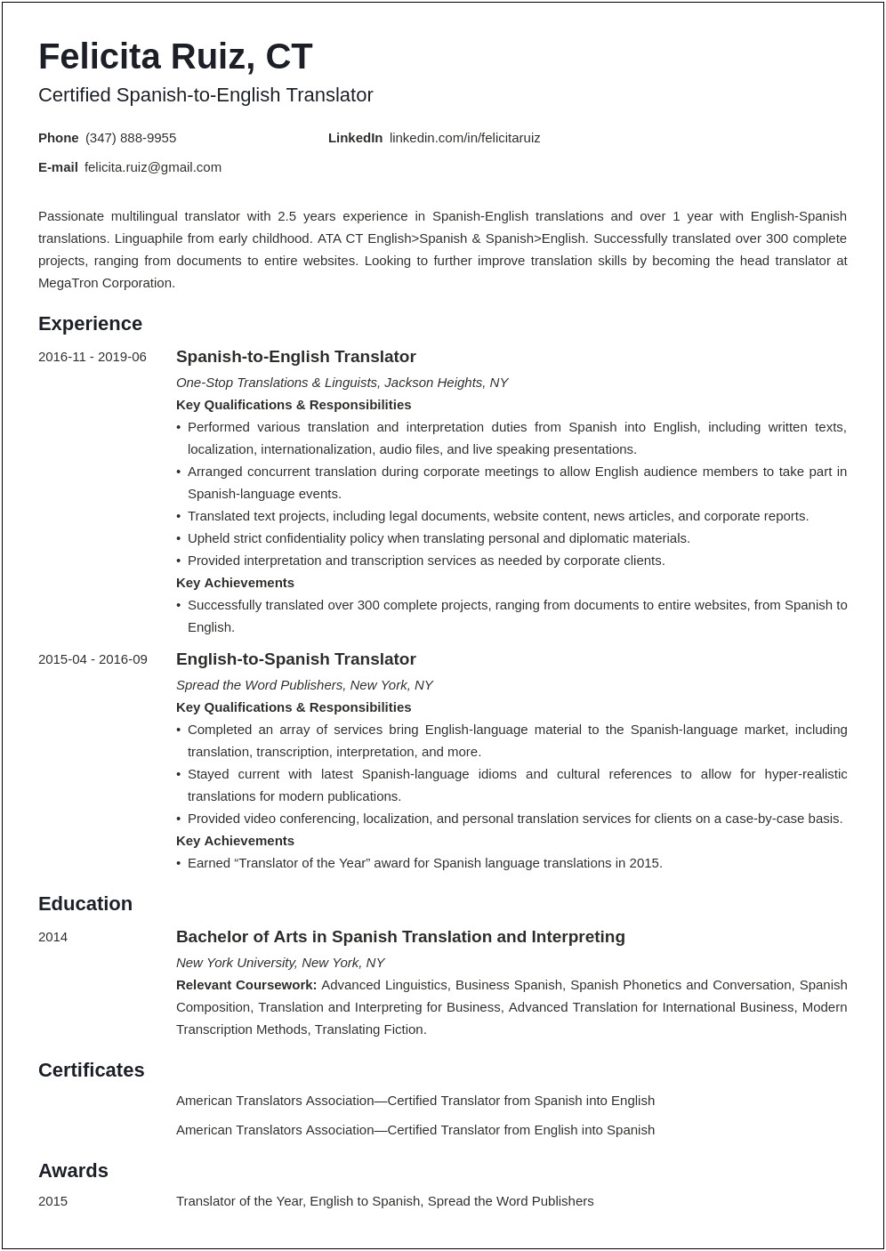 Resume Objective For Spanish Teacher