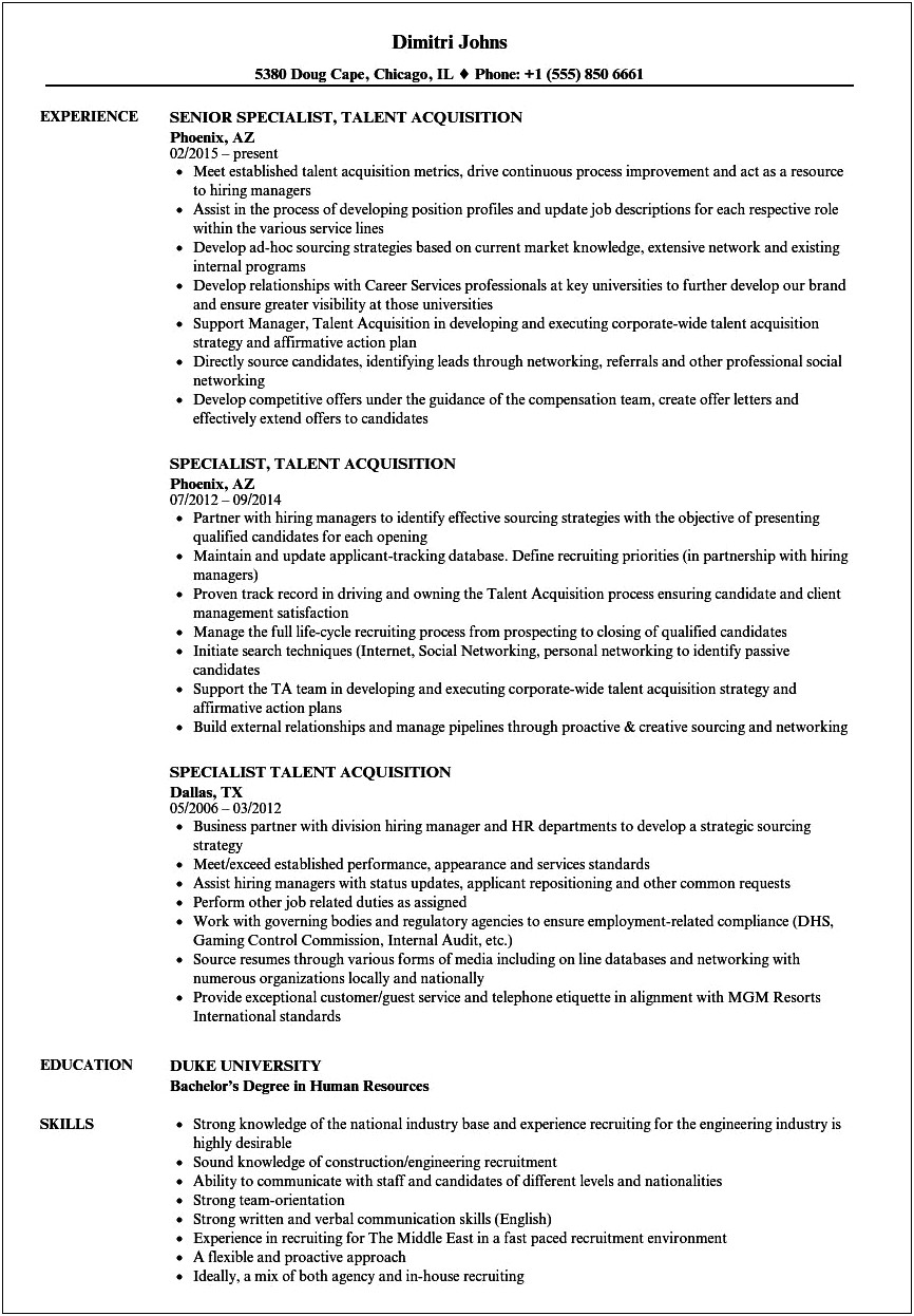Resume Objective For Staffing Specialist